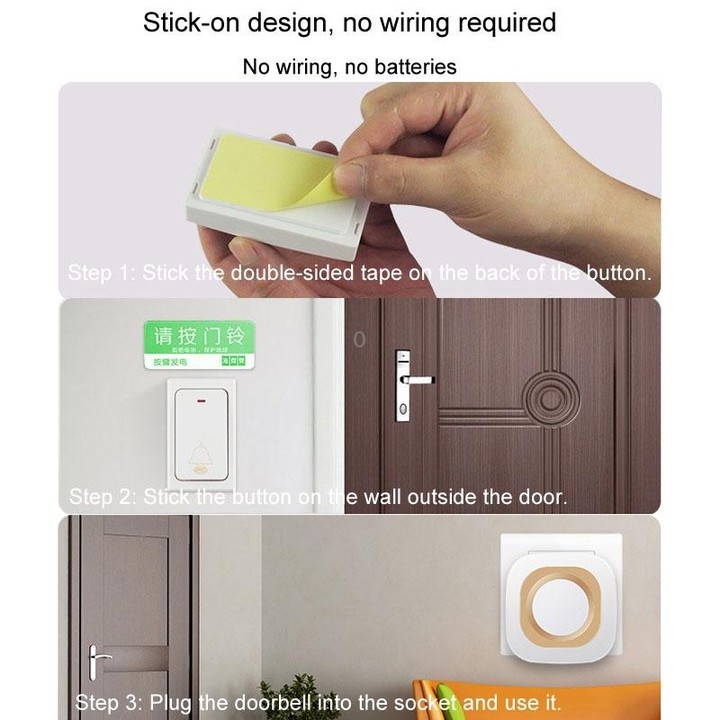 Flash Wireless Home Doorbell Self-Generated Smart Remote Control Doorbell Without Batteries, Specification: 1 For 2 White(UK Plu