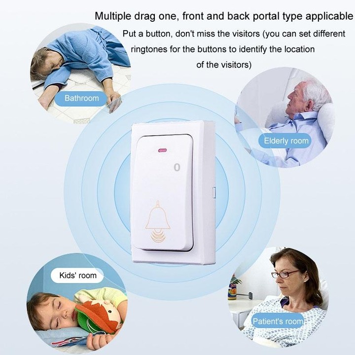 Flash Wireless Home Doorbell Self-Generated Smart Remote Control Doorbell Without Batteries, Specification: 2 For 1 White(EU Plu