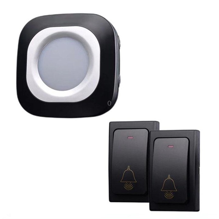 Flash Wireless Home Doorbell Self-Generated Smart Remote Control Doorbell Without Batteries, Specification: 2 For 1 Black(EU Plu