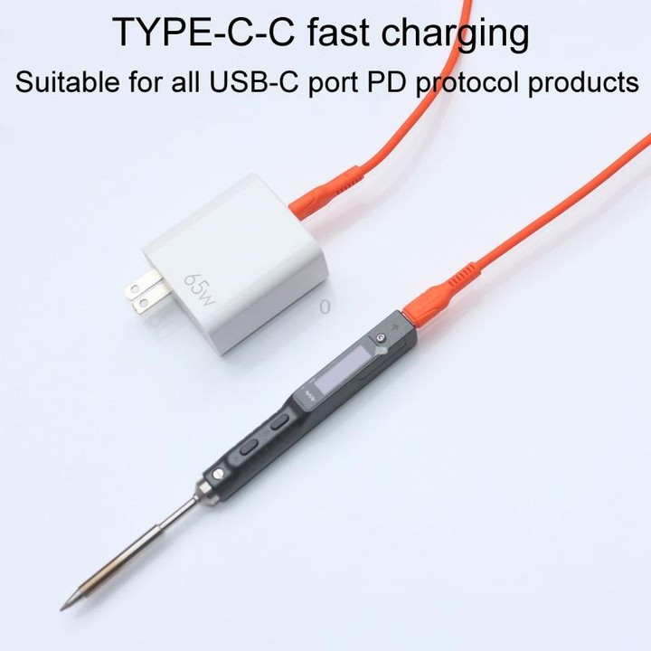 MINIWARE 240W Type-C Anti-Scald Silicone Data Cable Soldering Iron Fast Charging Power Cord, Length: 1m(Orange Red)