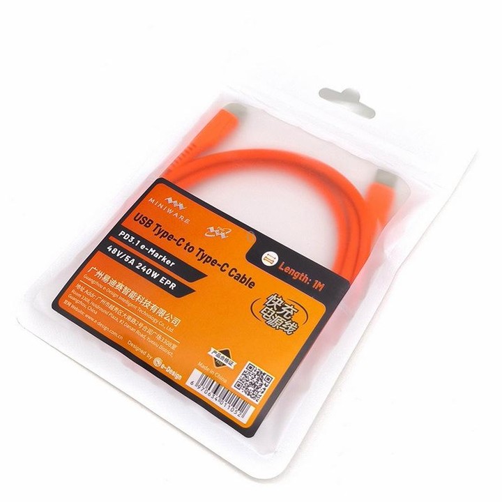 MINIWARE 240W Type-C Anti-Scald Silicone Data Cable Soldering Iron Fast Charging Power Cord, Length: 1m(Orange Red)
