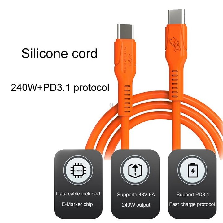 MINIWARE 240W Type-C Anti-Scald Silicone Data Cable Soldering Iron Fast Charging Power Cord, Length: 1m(Orange Red)
