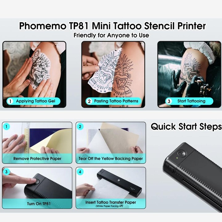 Phomemo TP81 A4 Wireless Thermal Printer Tattoo Template Printer(Black)