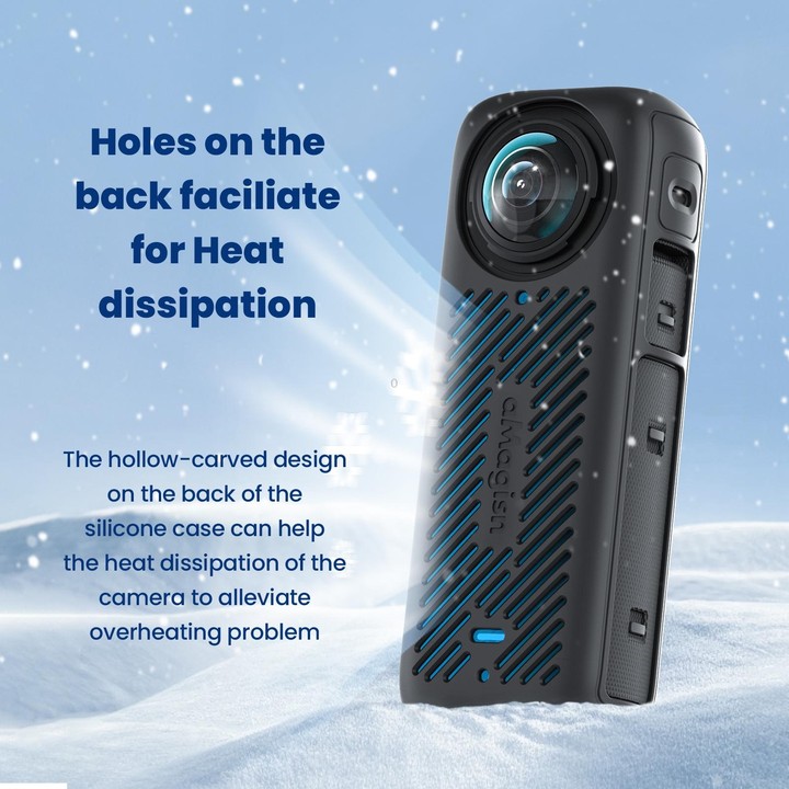 For Insta360 X4 AMagisn Silicone Protective Cover Body Case + Lens Cover Black