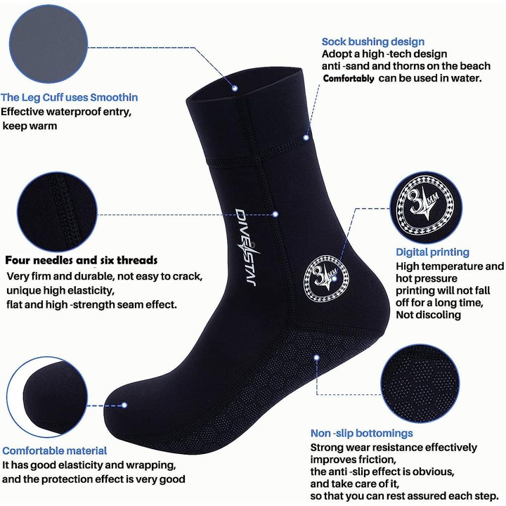 DIVESTAR Diving Neoprene Socks For Men Women Scuba Booties, Spec: 5mm Black(M 39-40)