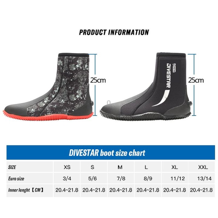DIVESTAR 5mm Diving Boots Neoprene Shoes With Puncture Resistant Sole, Size: NO.13 (46)(Black)