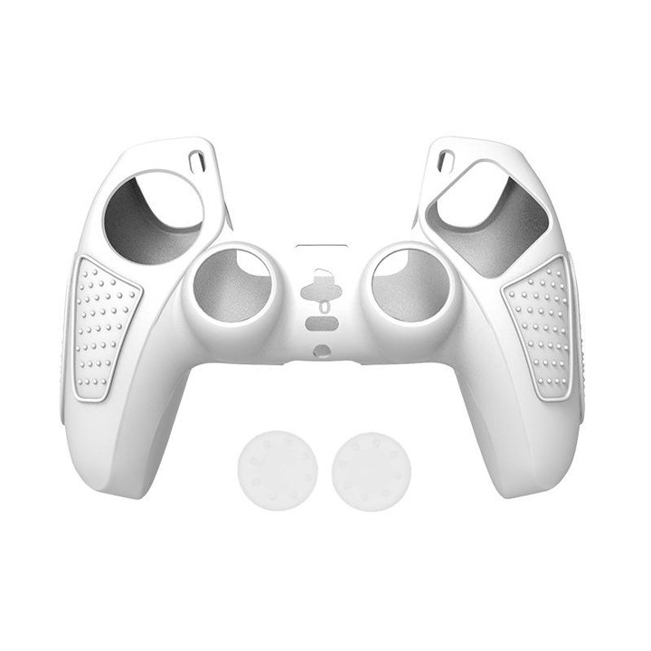 For PS5 Gamepad Silicone Protective Case Anti-Skid Soft Silicone Cover, Color: White+2 Hats