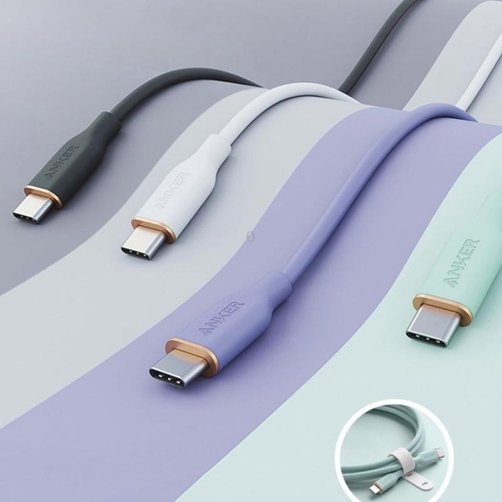 ANKER A8553 Powerline III 1.8m Skin Friendly Dual Type-C Data Cable PD100W Fast Charging Cable(Black)
