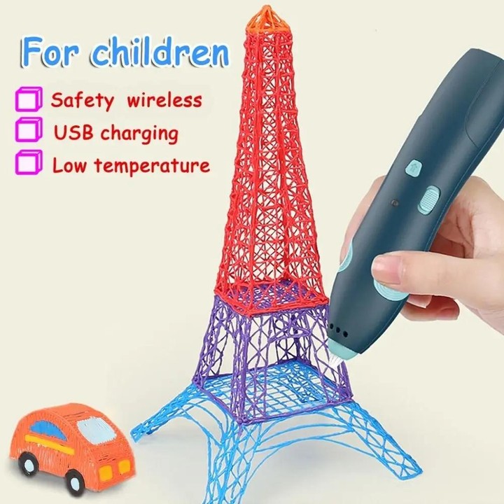 USB Charging Low-Temperature Wireless Graffiti Printing Pen Set Children DIY 3D Painting Pen(Pink)