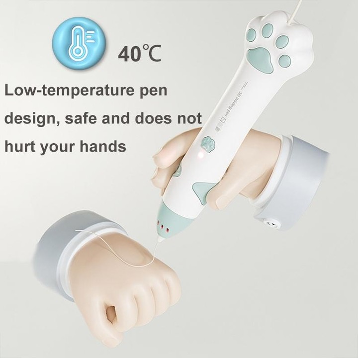 Cat Claw USB Charging Low Temperature 3D Printing Pen Children DIY Graffiti 3D Painting Pen(Mint Green)