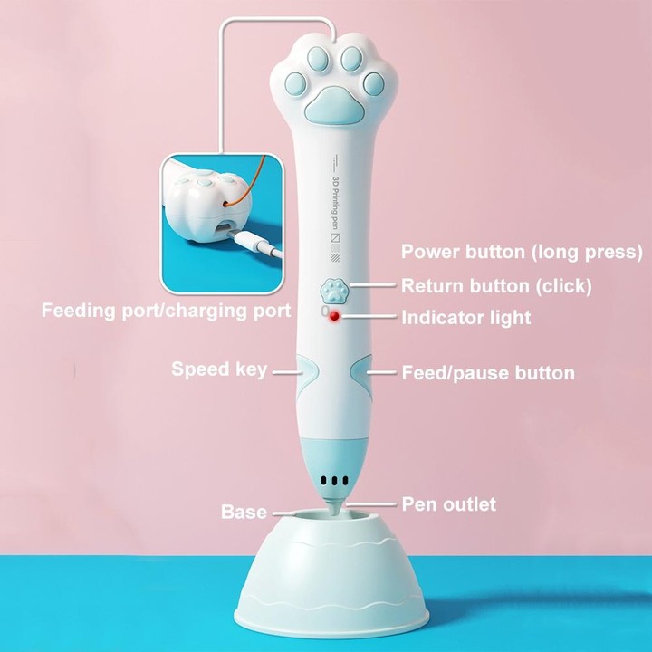 Cat Claw USB Charging Low Temperature 3D Printing Pen Children DIY Graffiti 3D Painting Pen(Mint Green)