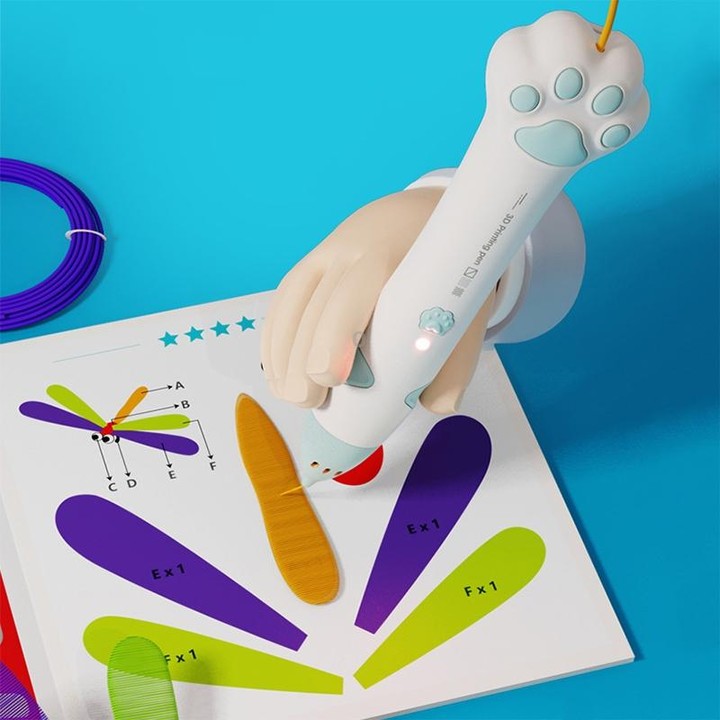 Cat Claw USB Charging Low Temperature 3D Printing Pen Children DIY Graffiti 3D Painting Pen(Mint Green)
