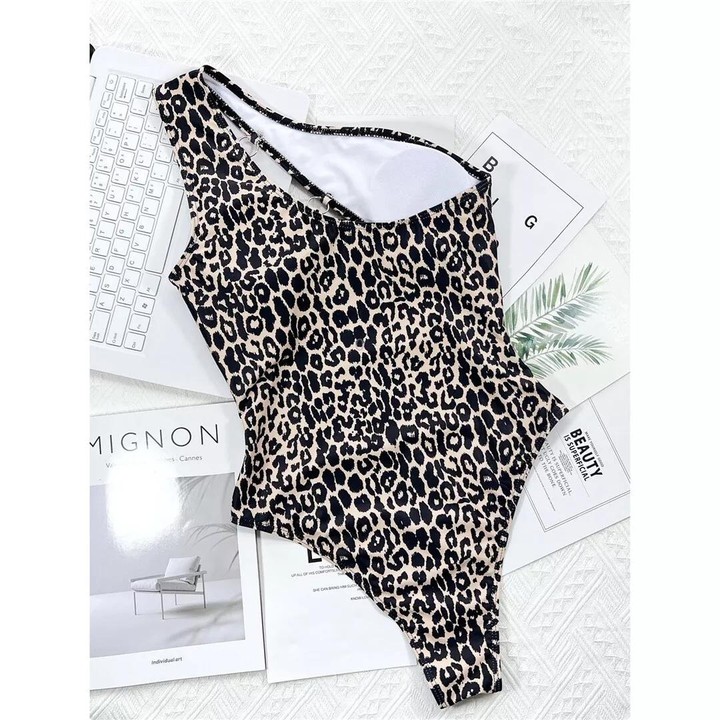 Leopard Print Hollow Strap One-piece Swimsuit For Women, Size: M