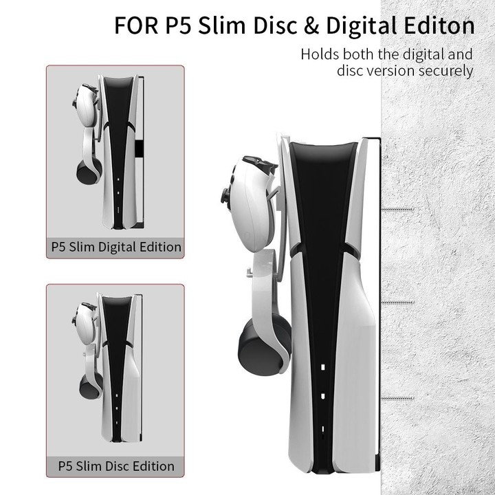 For PS5 Slim JYS-P5193 Console Wall Mount Hanging Storage Rack With Headphone Grip Organizer(Black)
