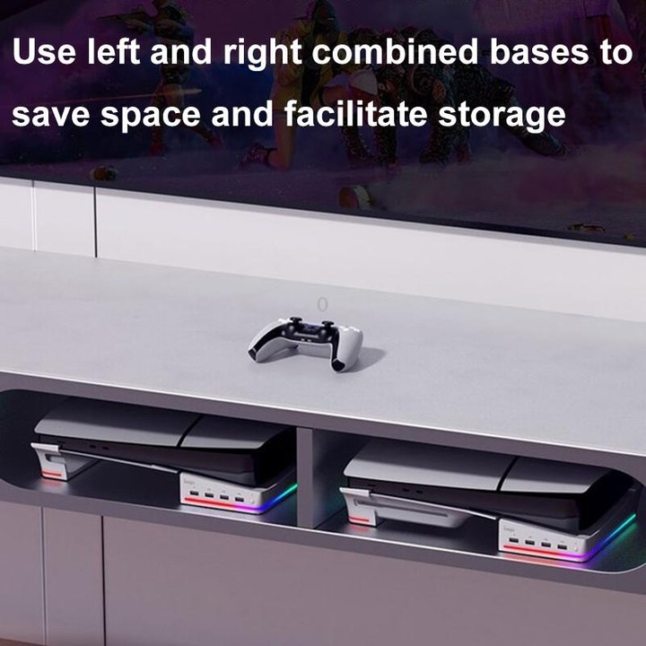 For Sony PS5 Slim IPEGA PG-P5S021 RGB Light Host Horizontal Stand With 4 USB HUBs, Color: White