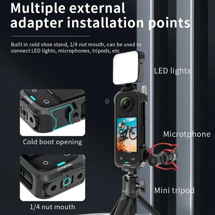 For Insta360 X4 CYNOVA Metal Rabbit Cage + Lens Cover Set Protective Accessories(Black)