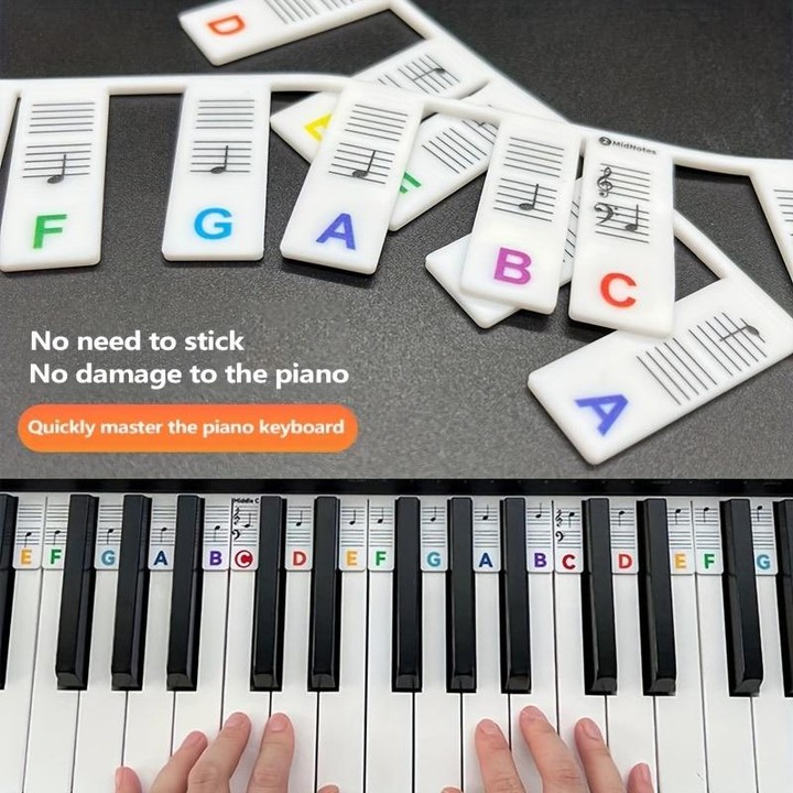 Silicone Piano Notes Guide Removable Piano Keyboard, Spec: 61 Keys White Bottom Black Text