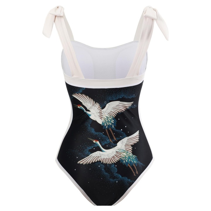Retro Pattern One-Piece Hot Spring Outdoor Swimsuit Set, Size: XL(Crane)