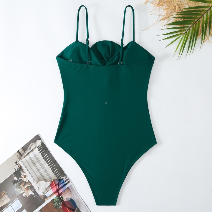 Bow-knot Solid Color One-Piece Swimsuit Retro Belly-covering Slimming Swimsuit, Size: XL(Yellow Suit)