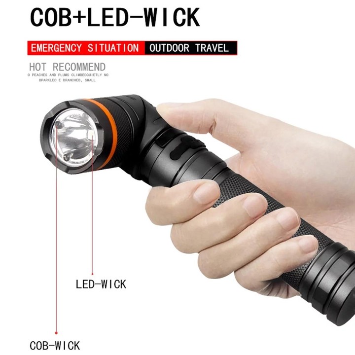 90 Degree Foldable Flashlight White / Red / Green Lights Waterproof Magnetic Torch Built In 18650 Lithium Battery