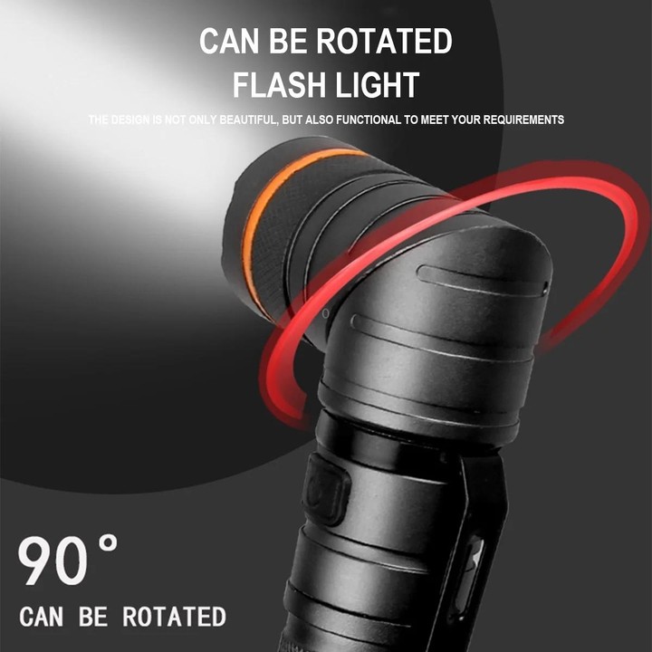 90 Degree Foldable Flashlight White / Red / Green Lights Waterproof Magnetic Torch Built In 18650 Lithium Battery