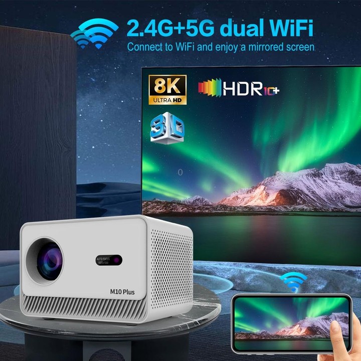 M10 Plus 1280x720P Projector 2.4G / 5G WIFI Bluetooth 5.2 Android 11 System Home Cinema AU Plug