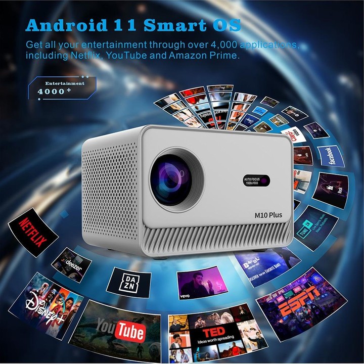 M10 Plus 1280x720P Projector 2.4G / 5G WIFI Bluetooth 5.2 Android 11 System Home Cinema AU Plug