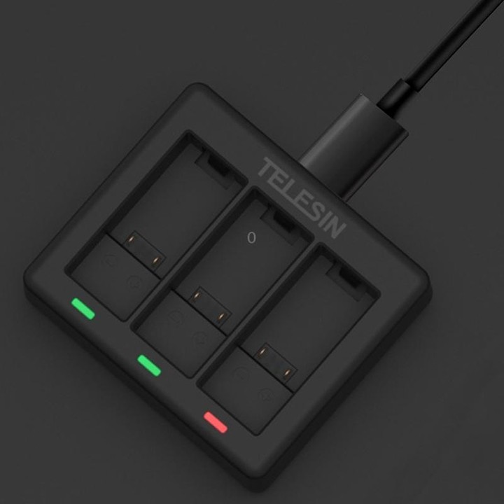 TELESIN GP-BCG-902 Battery 3 Slots Charger For GoPro HERO12 Black / HERO11 Black / HERO10 Black / HERO9 Black