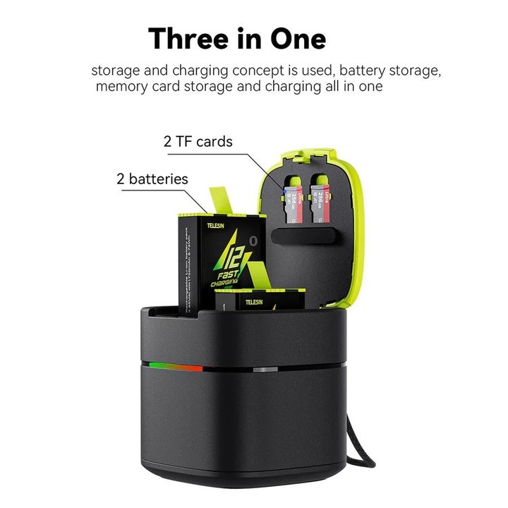 TELESIN GP-FCK-B11 Fast Charged Battery Storage Charging Box For GoPro HERO12 Black / HERO11 Black / HERO10 Black / HERO9 Black(