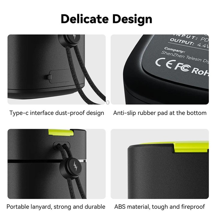 TELESIN GP-FCK-B11 Fast Charged Battery Storage Charging Box For GoPro HERO12 Black / HERO11 Black / HERO10 Black / HERO9 Black(