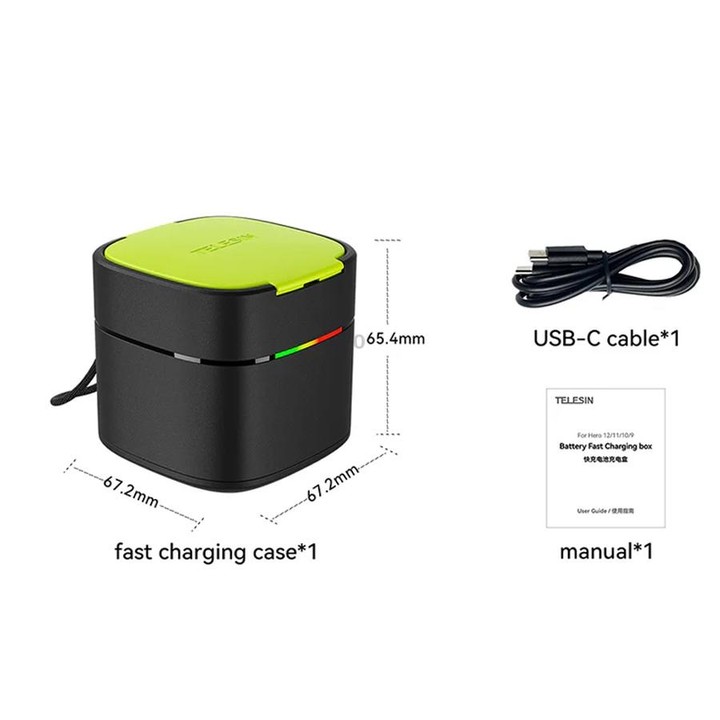TELESIN GP-FCK-B11 Fast Charged Battery Storage Charging Box For GoPro HERO12 Black / HERO11 Black / HERO10 Black / HERO9 Black(