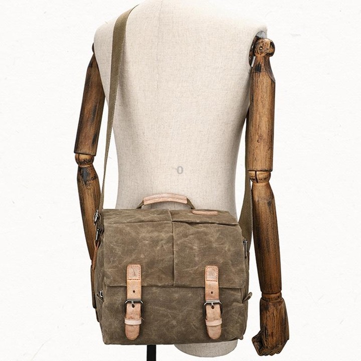 Camera Shoulder Messenger Bag Batik Canvas Waterproof Photography SLR Camera Bag(Army Green)