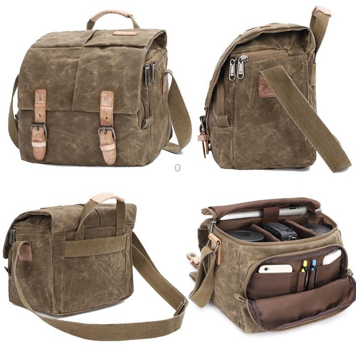 Camera Shoulder Messenger Bag Batik Canvas Waterproof Photography SLR Camera Bag(Army Green)