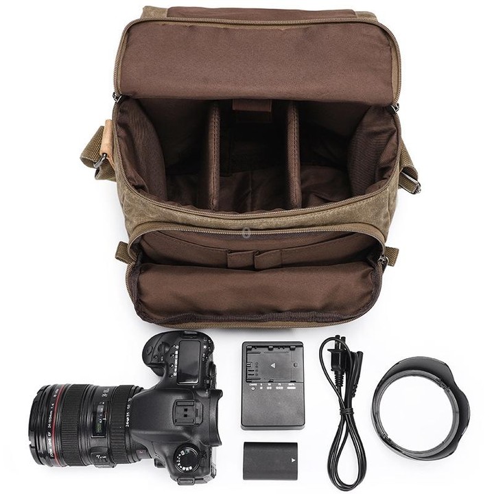 Camera Shoulder Messenger Bag Batik Canvas Waterproof Photography SLR Camera Bag(Army Green)