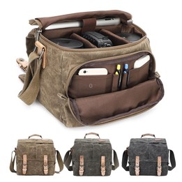 Camera Shoulder Messenger Bag Batik Canvas Waterproof Photography SLR Camera Bag(Army Green)