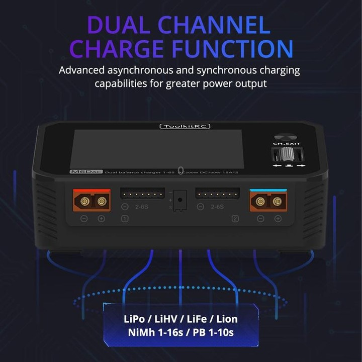 ToolkitRC M6DAC Dual Way Aeromodelling Drone Li-Po Battery Balance Charger(EU Plug)