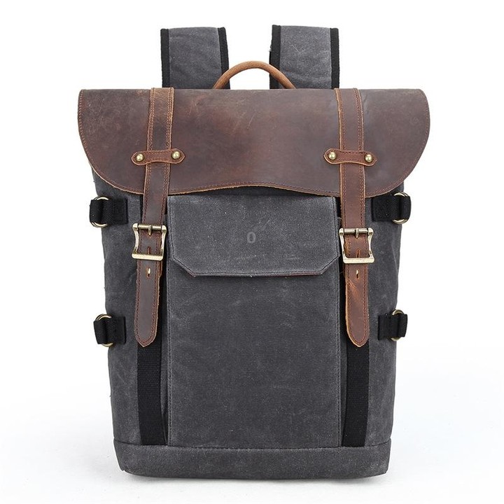 Vintage Camera Bag Waterproof Canvas Backpack with Laptop Compartment Tripod Holder(Dark Gray)