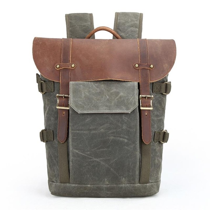 Vintage Camera Bag Waterproof Canvas Backpack with Laptop Compartment Tripod Holder(Army Green)