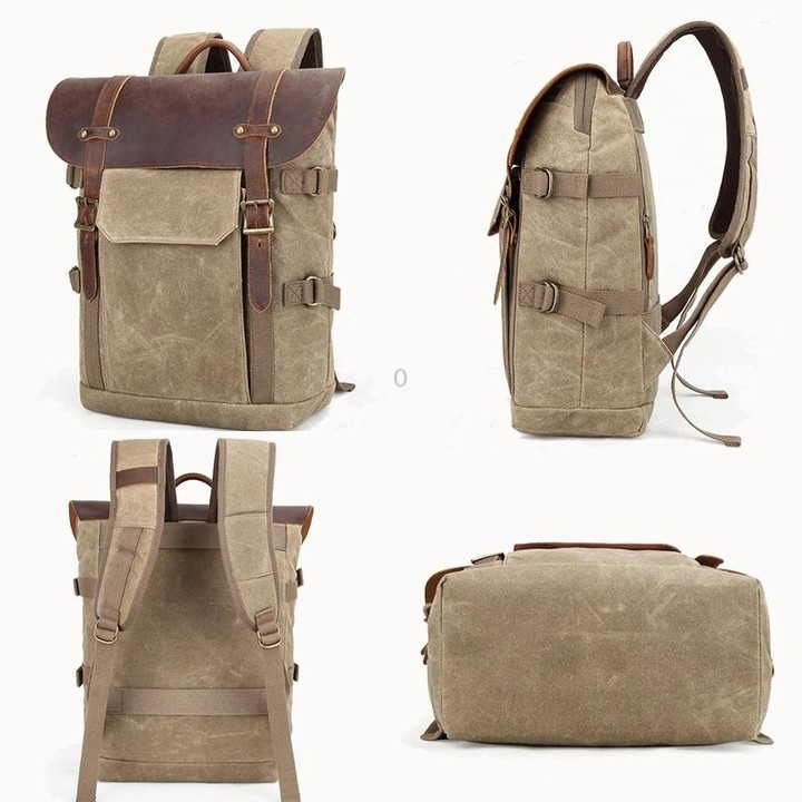 Vintage Camera Bag Waterproof Canvas Backpack with Laptop Compartment Tripod Holder(Army Green)