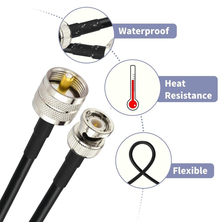 3m BNC Male To UHF Male RG58 Adapter Cable