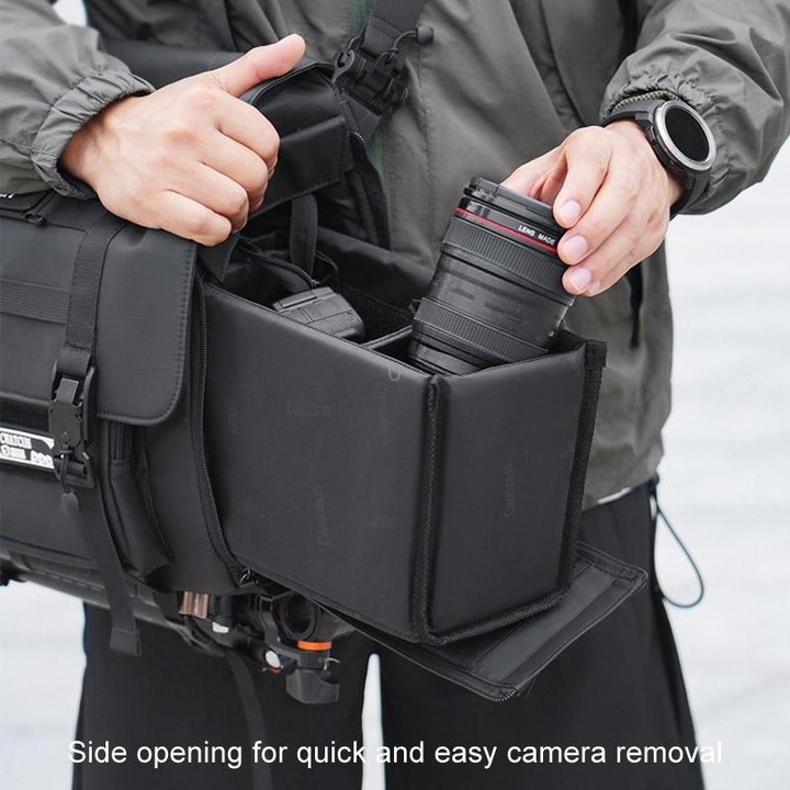 Cwatcun D115 Shoulder Crossbody Waterproof Leather Film DSLR Camera Bag, Color: Black Large