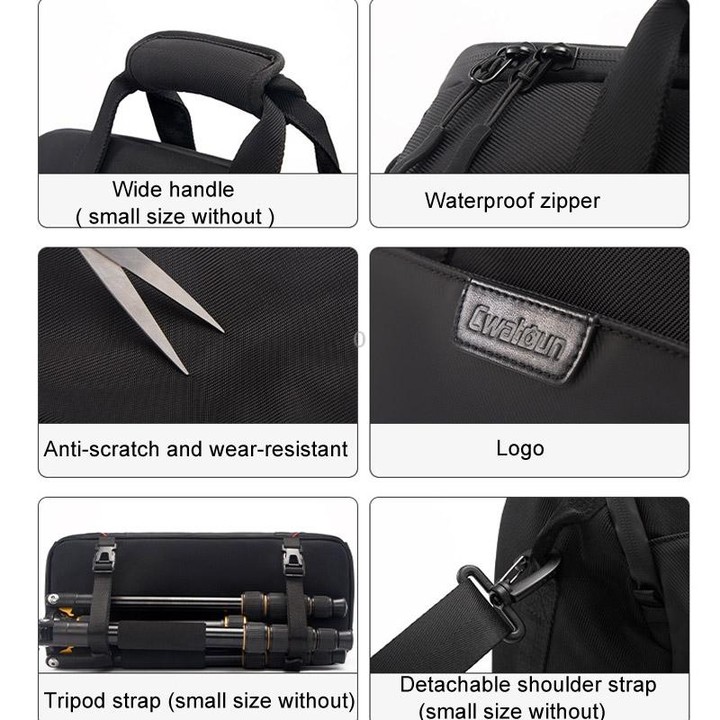 Cwatcun D109 Portable Casual Waterproof Multi-Function Camera Storage Photography Bag, Color: Medium Black