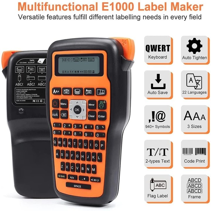 Phomemo E1000 Handheld Industrial Label Maker Thermal Transfer Printer with Keyboard (Orange)