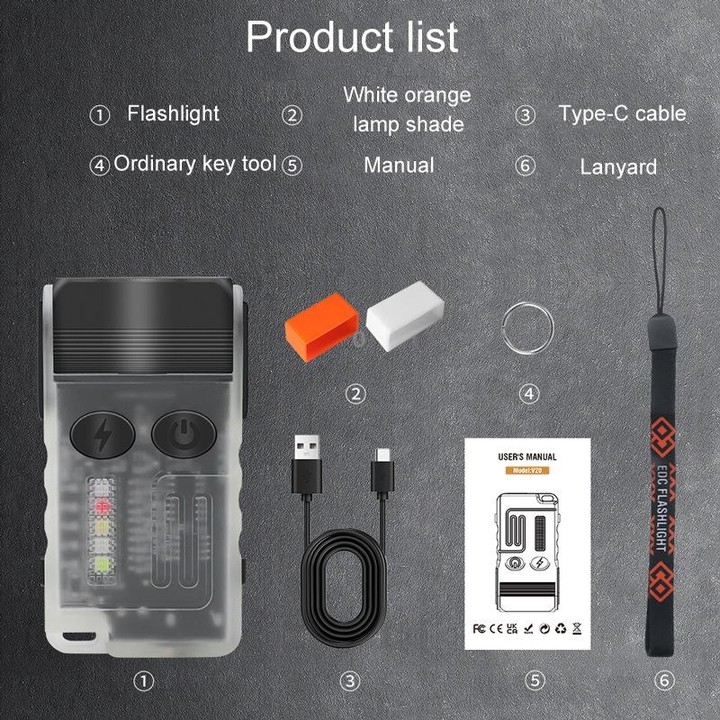 V20 Portable Keychain Light Rechargeable Bright Mini Flashlight(Black Purple Light)