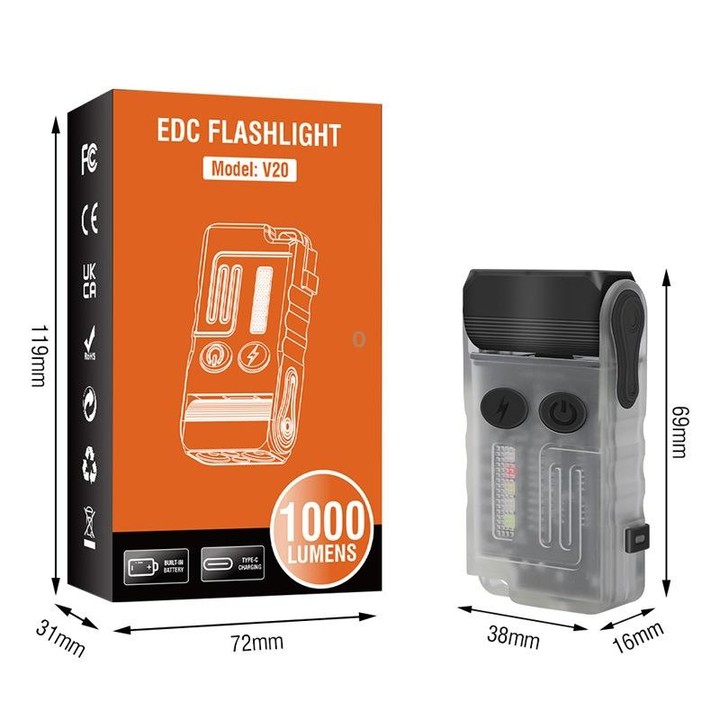 V20 Portable Keychain Light Rechargeable Bright Mini Flashlight(Black Purple Light)