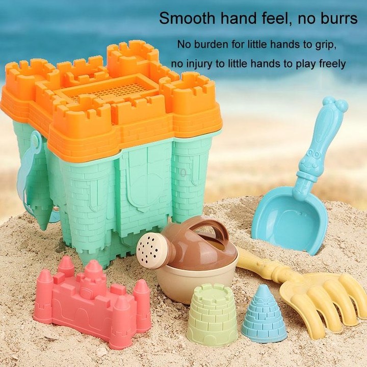 13pcs /Set Outdoor Castle Beach Toy Bucket Child Play House Cartoon Play Sand Dredging Tool(Yellow)