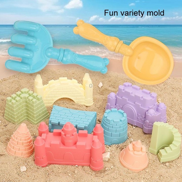 13pcs /Set Outdoor Castle Beach Toy Bucket Child Play House Cartoon Play Sand Dredging Tool(Green)