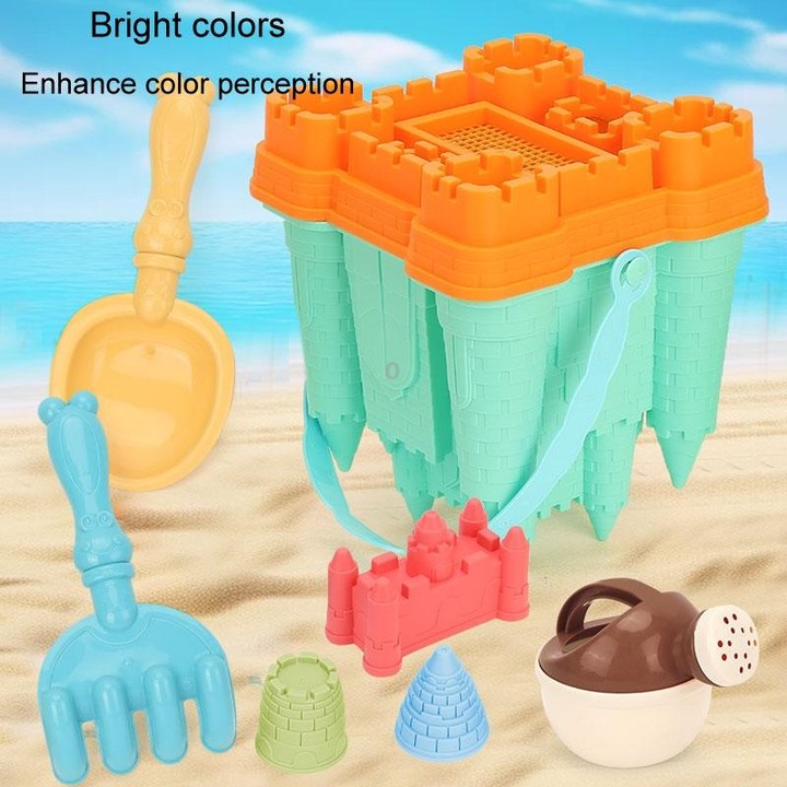13pcs /Set Outdoor Castle Beach Toy Bucket Child Play House Cartoon Play Sand Dredging Tool(Green)