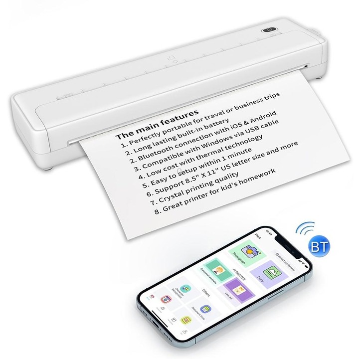A4-XZ 203DPI A4 Home Portable Smart Wireless Inkless Thermal Printer(White)