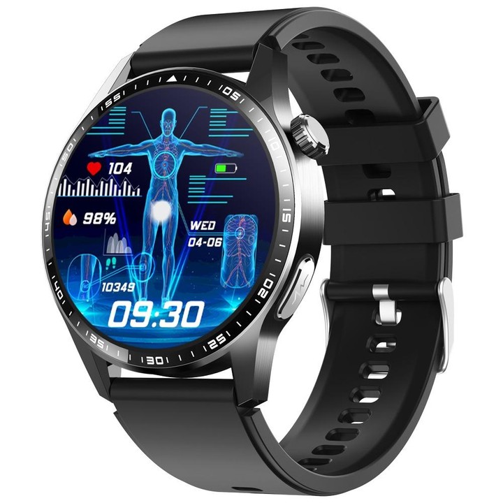 F400 1.55 Inch Screen Smart Watch Support ECG/ Blood Oxygen / Blood Sugar / 150+ Sports Mode, Color: Black Silicone
